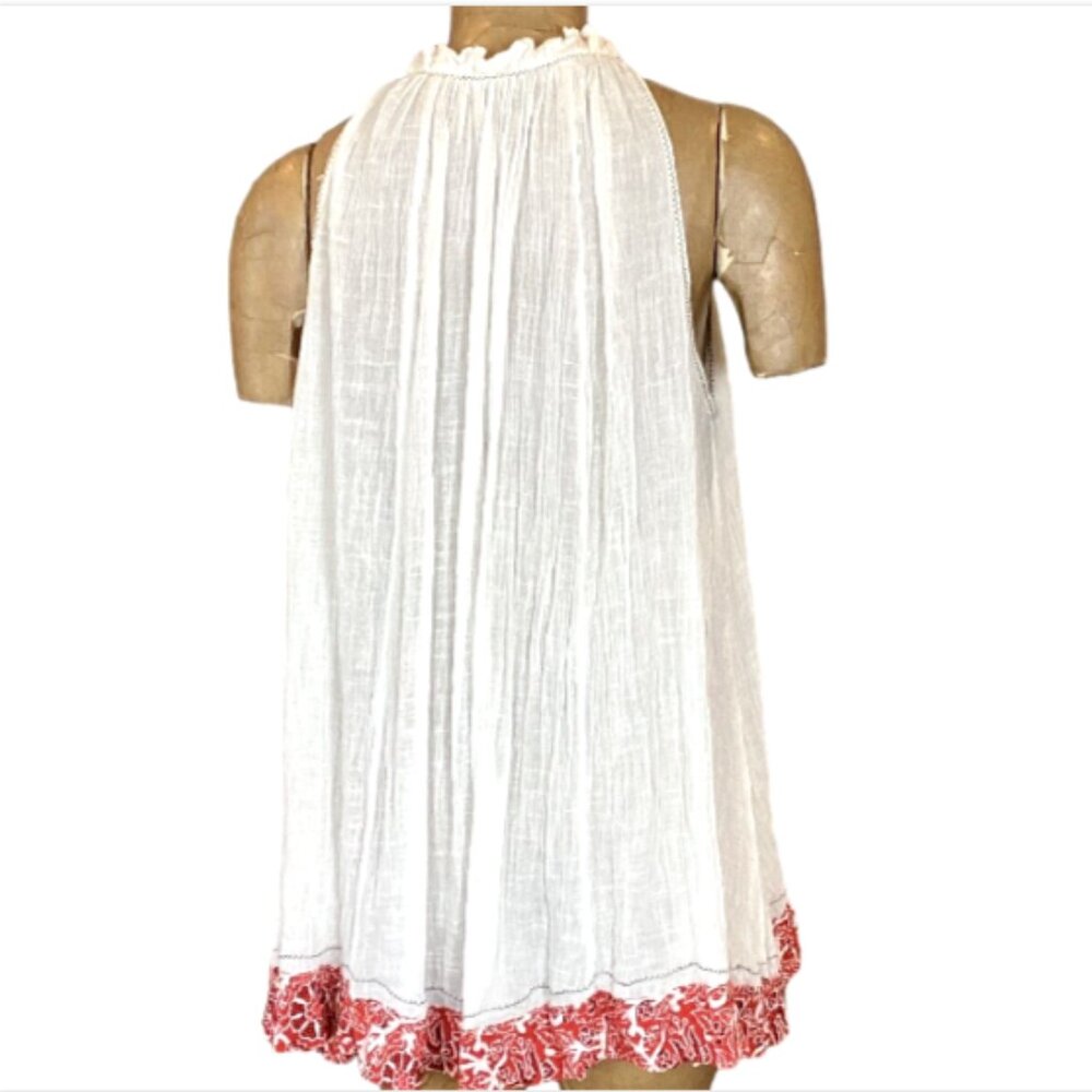 Free People Feel The Heat Gauze Tunic Top XS White &‎ Red #151V - Picture 6 of 11
